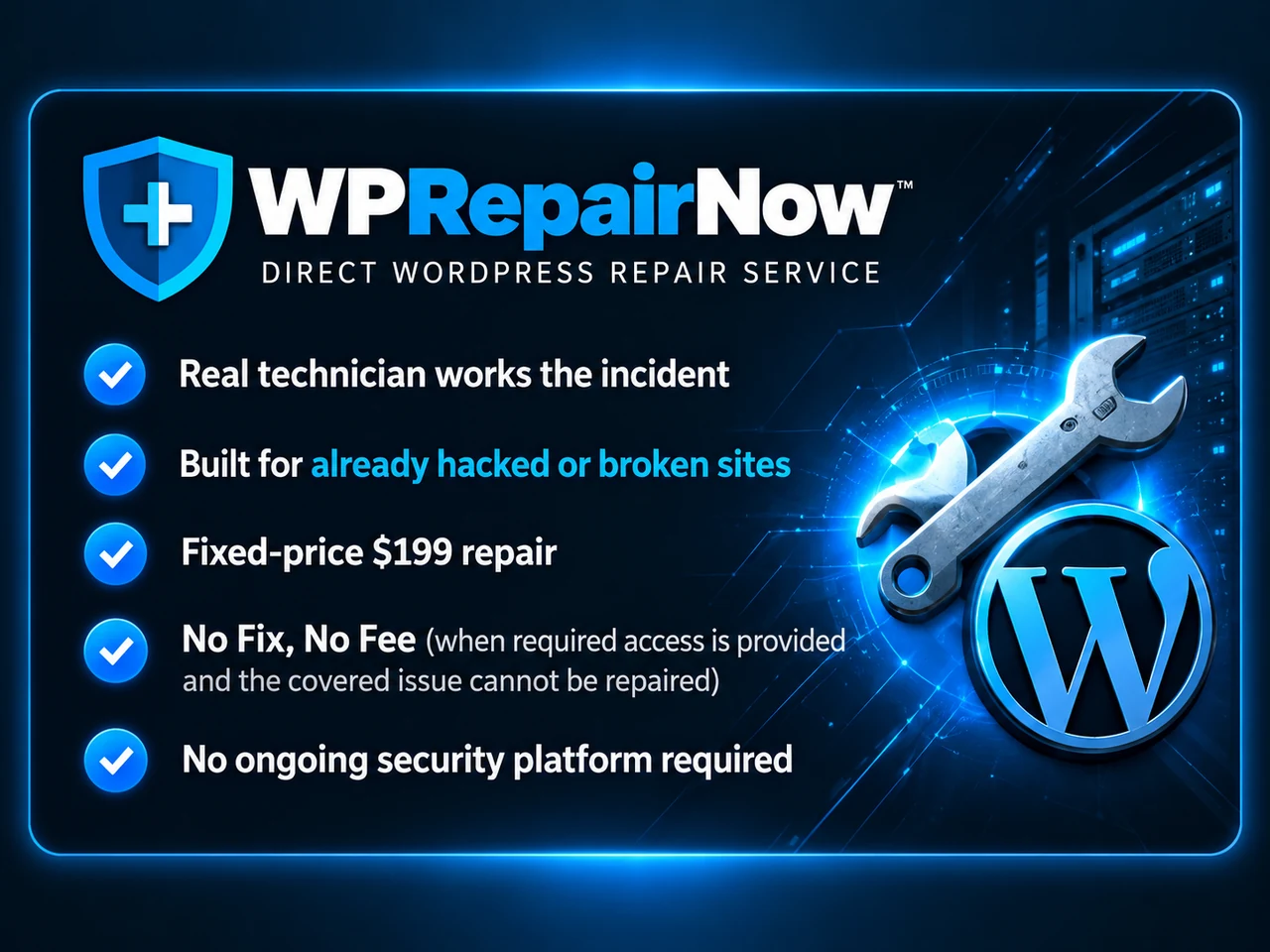 Technician-led WordPress repair dashboard